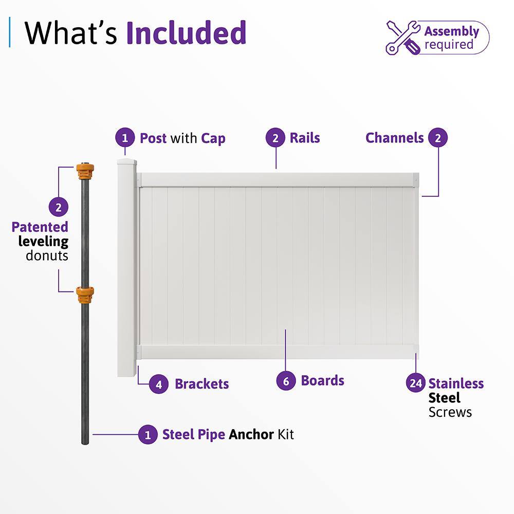 Westport White Vinyl 4 ft x 6 ft Privacy Fence Panel Kit
