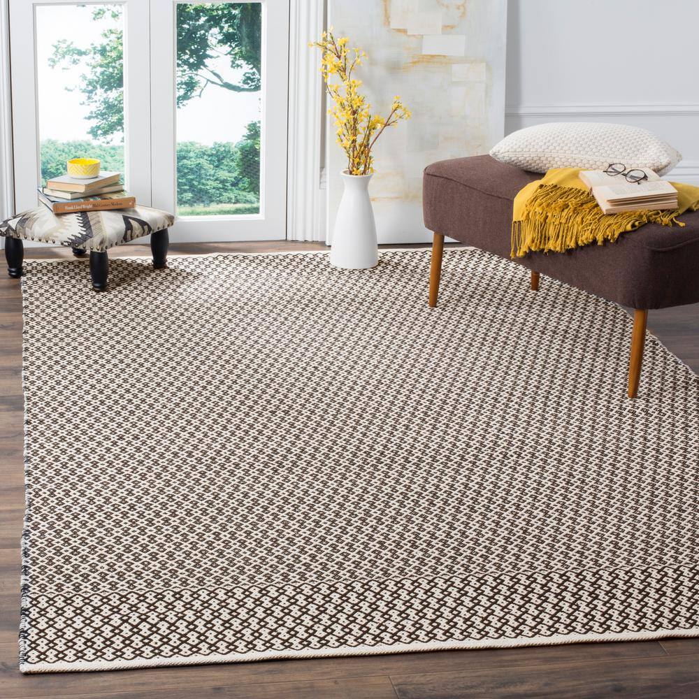 Ivory and Black Handwoven Cotton-Wool 8' x 10' Flatweave Rug