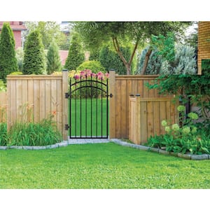 2.75 ft. x 4.67 ft. Tiger Eye Profile Black Iron Center Point Arched Top Fence Gate