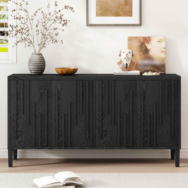 Black Wood 59.8 in. Sideboards with Storage