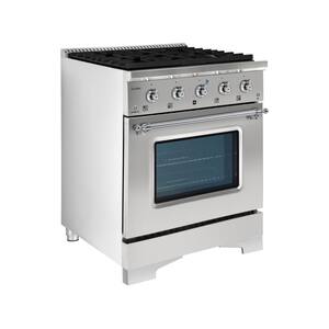 CLASSICO 30 in. 4.2 cu. ft. 4 Burner Freestanding Dual Fuel Range Gas Stove, Electric Oven, Glossy Black with Brass Trim