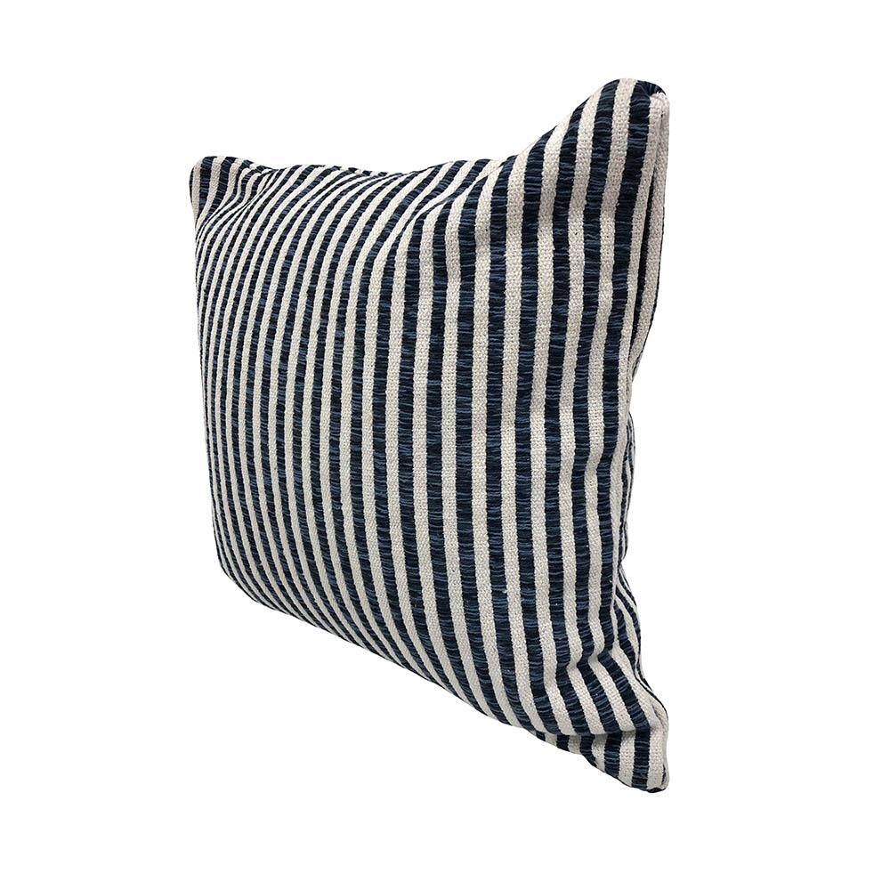 22" Square Blue and White Striped Cotton Throw Pillow