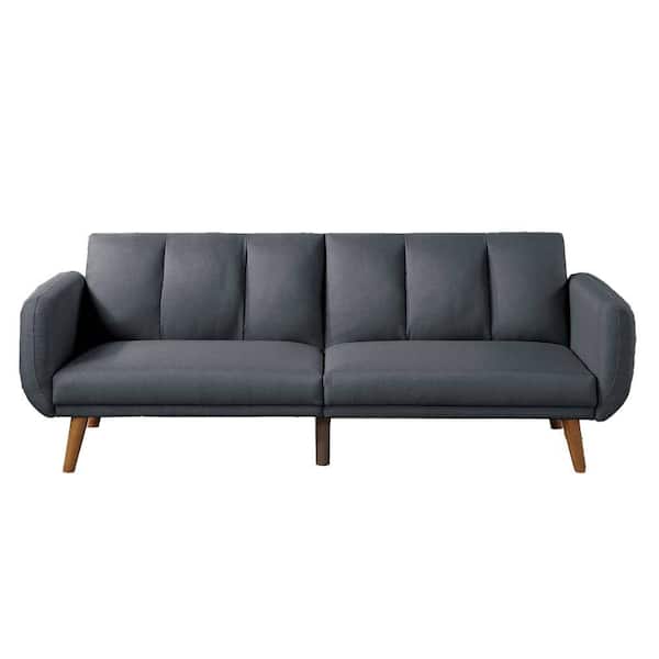 Benjara 81 in. Straight Arm Fabric Rectangle Angled Legs Sofa in Light Gray