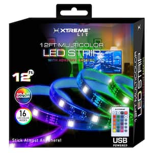 12 ft. Multi-Color LED Strip, Customizable With Remote, 16 Color and 4 Modes, Ideal For Device Backlighting