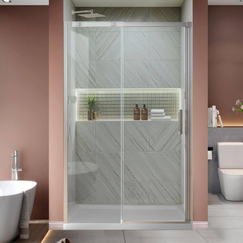 56-60 in. W x 74 in. H Frameless Sliding Glass Shower Door in Brushed Nickel Finish with 5/16 in. (8mm) Clear Glass price history on PriceWatchPro
