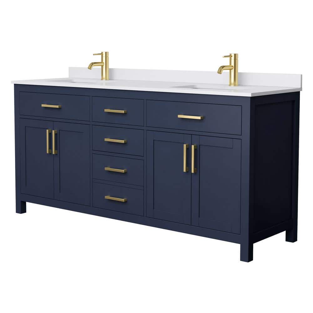 Beckett 72" Dark Blue Freestanding Double Vanity with White Marble Top