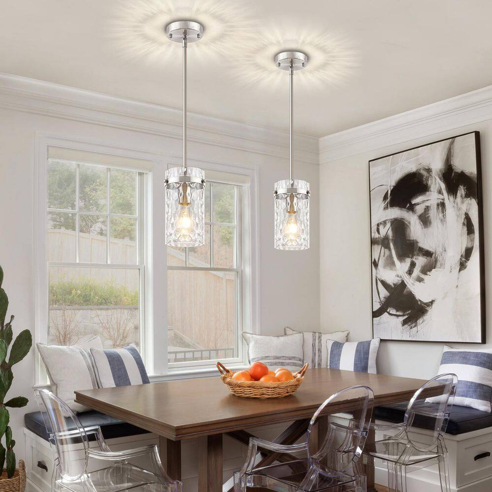1-Light Nickel Modern Pendant Light with Cylinder Clear Glass Shade (2-Pack) price history on PriceWatchPro