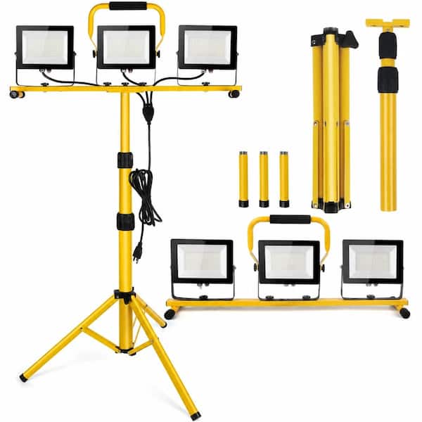 21000 Lumen 3-Head LED Work Light Tripod Stand IP66 Waterproof 80-Inch Adjustable Outdoor Job Site Garage