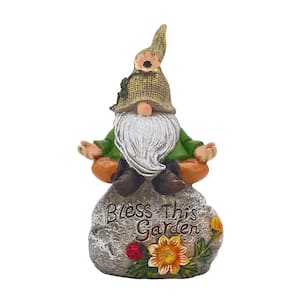 Bless This Garden Stone Meditating Garden Gnome Statue 8 in.