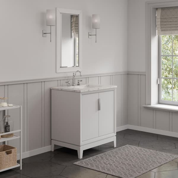 Elizabeth Collection 30 in. Bath Vanity in Pure White With Vanity Top in Carrara White Marble - Vanity Only