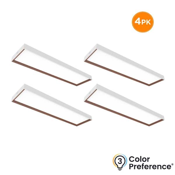 4-Pack VERMONT 4 ft. x 12 in. LED Flush Mount, 4500LM, 55W, Selectable 3000K 4000K 5000K, White with Walnut Trim