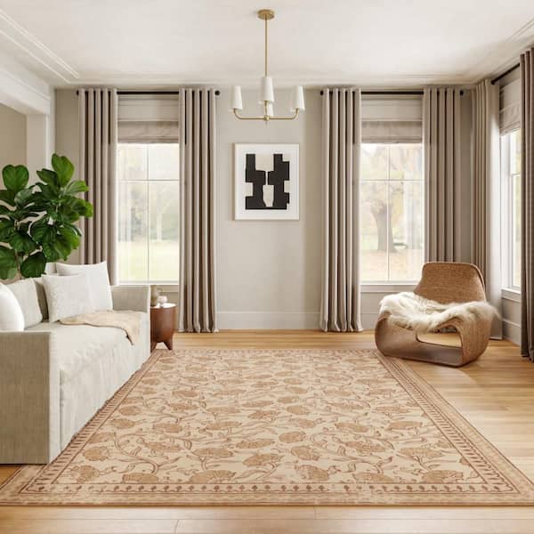 Dravee Transitional Floral and Paisley Sand 8 ft. x 10 ft. Indoor Area Rug