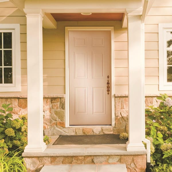 36 in. x 80 in. 6-Panel Left-Hand Inswing Primed Fiberglass Prehung Front Door on 4-9/16 in. Frame with Nickel Hinges