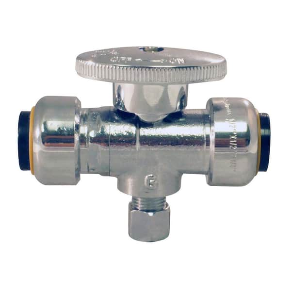 Tectite 1/2 in. Push-To-Connect x 1/2 in. Push-To-Connect x 1/4 Compression Chrome-Plated Brass Compression Stop Tee Valve