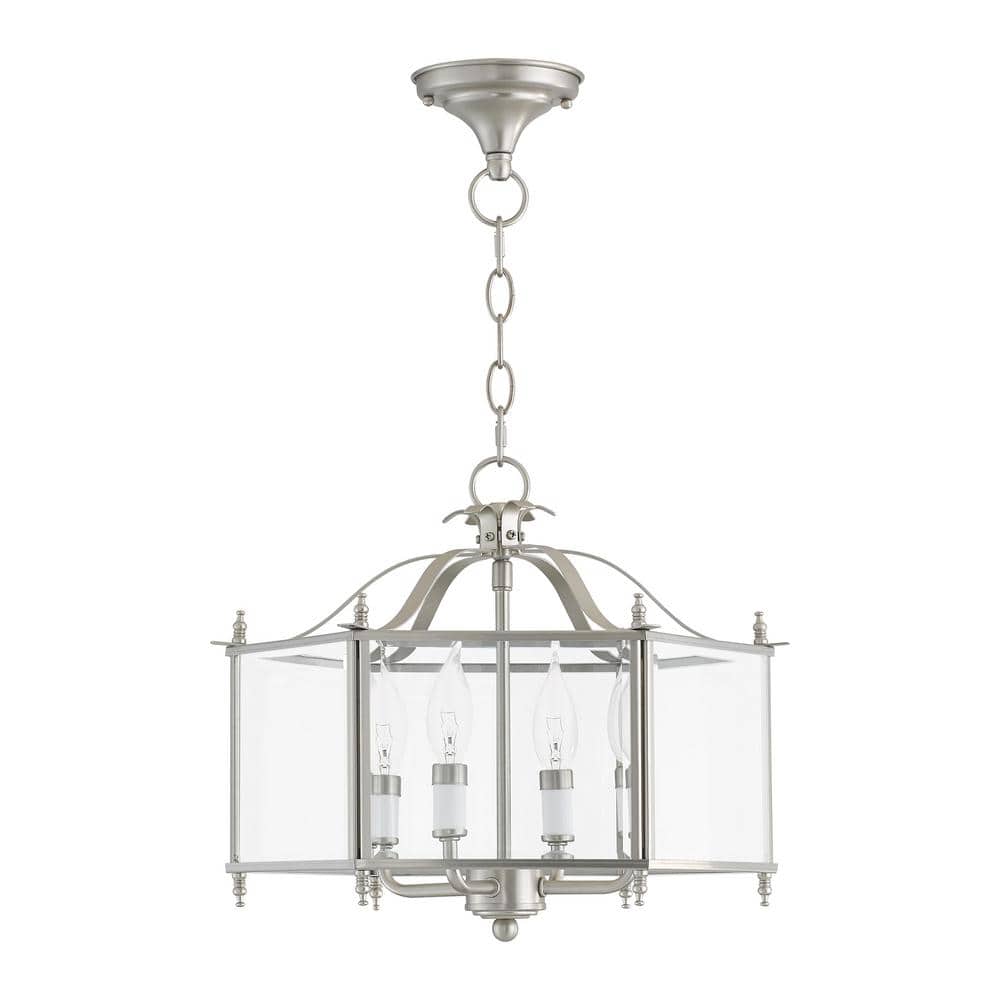 Livingston Classic Brushed Nickel 4-Light Pendant with Clear Beveled Glass