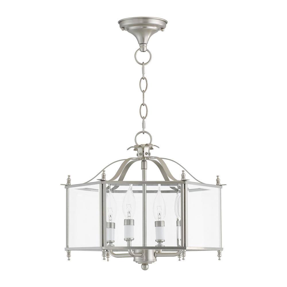Livingston Classic Brushed Nickel 4-Light Pendant with Clear Beveled Glass