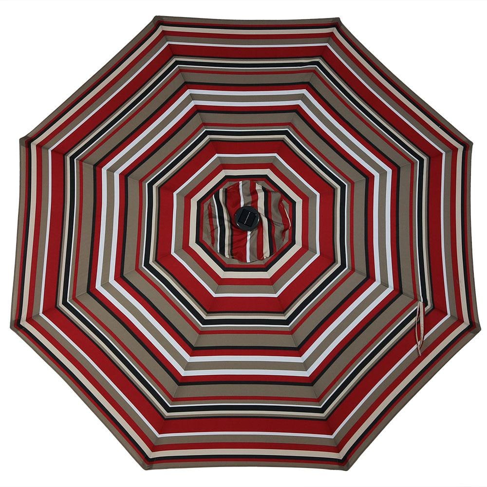 9' Awning Stripe Aluminum Market Umbrella with Solar LED Lights