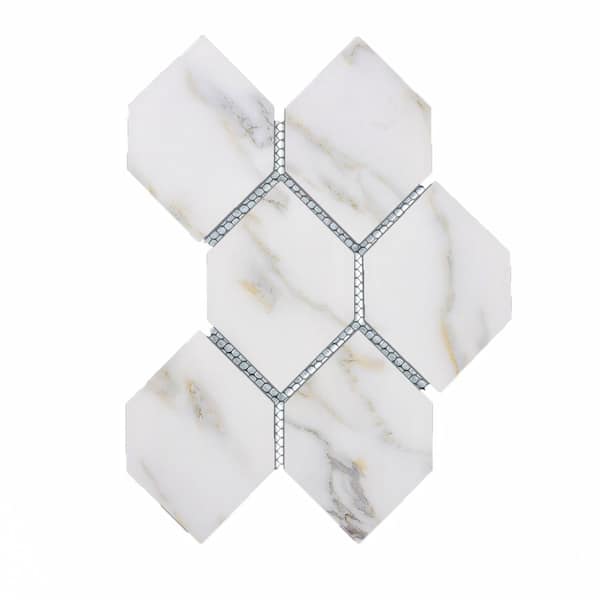ABOLOS Tuscan Design Calacatta Gold Honeycomb Mosaic 3.5 in. x 5.125 in. in. Glass Decorative Wall Tile (5.2 sq. ft./Case)