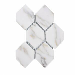 Handmade Décor White & Gold Marble Look Honeycomb 3.5 in. x 5.125 in. Matte Glass Mosaic Tile (0.52 sq. ft.)