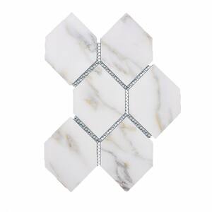 Calaccata Gold & White Honeycomb Waterjet Mosaic 3.5 in. x 5.125 in. Matte Glass Decorative Wall Tile (5.2 sq. ft./Case)