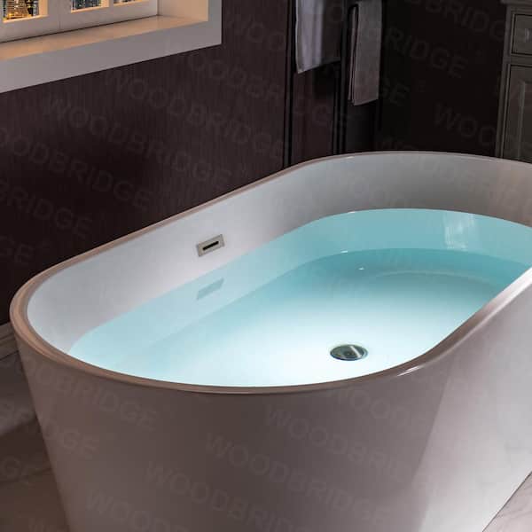 Belleville 54 in. Acrylic FlatBottom Double Ended Bathtub with Brushed Nickel Overflow and Drain Included in White
