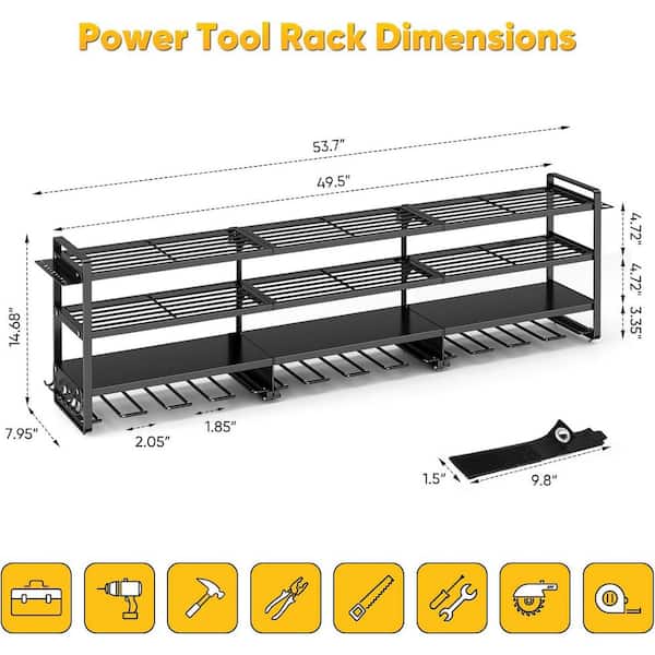 YICHUHAOXI 4-Tier 14.68 in. Black Metal Heavy Duty 600 lbs. Load