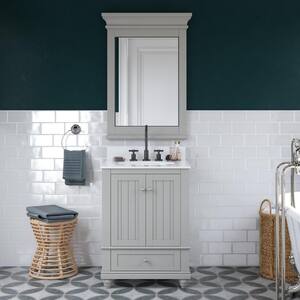 Tehila 24 in. Gray Bathroom Vanity with White Composite Granite Vanity Top Ceramic Oval Sink and Backsplash