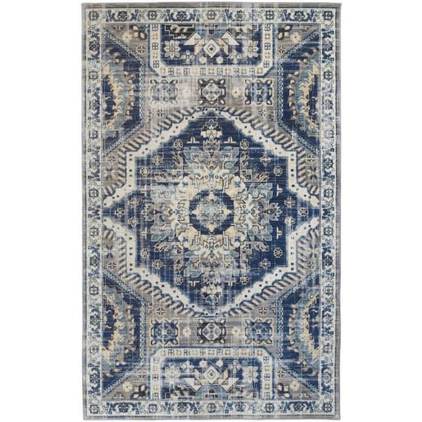 2 ft. x 8 ft. Blue, Ivory Abstract Area Rug