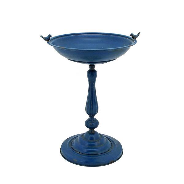 Zaer Ltd. International Round Pedestal Birdbath with Bird Details in Blue