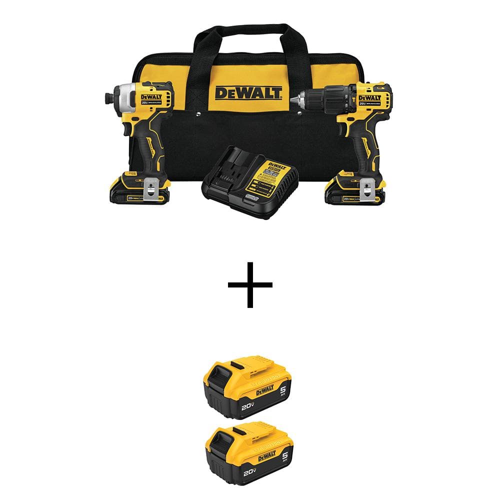 ATOMIC 20V MAX Cordless Brushless Hammer Drill/Impact 2-Tool Combo Kit and (2) 20V 5.0Ah and (2) 1.3Ah Batteries -  DEWALT, DCK279C2W205