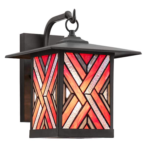 River of Goods Tiernan 1-Light Oil Rubbed Bronze Outdoor Stained Glass Wall Lantern Sconce