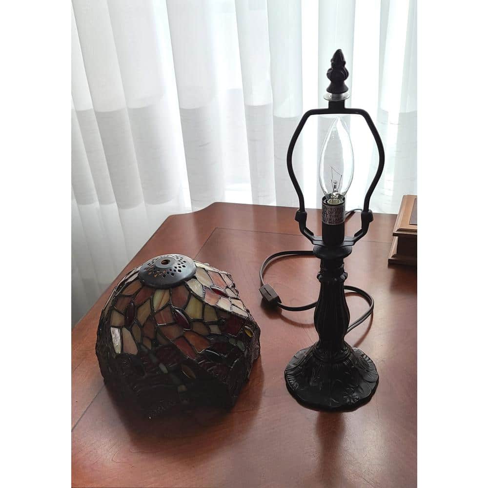 Bronze Dragonfly 14.5" Tiffany Style Stained Glass Table Lamp