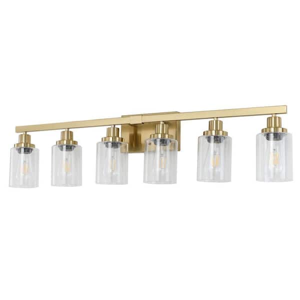 36.8 in. 6-Light Gold Vanity Light with Clear Glass Shade
