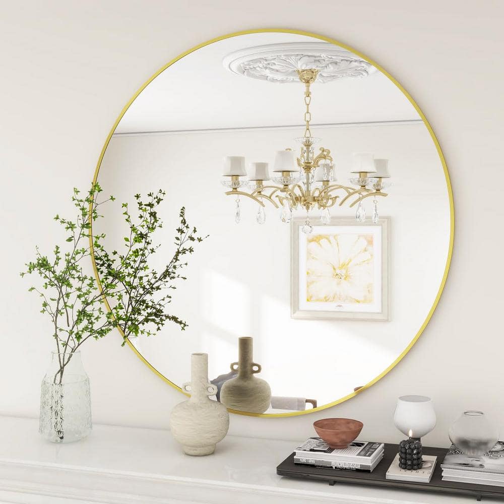 HOMLUX HOMLUX Round Wall Mounted Mirror 20"x20" in Gold BD-1908YJ-2020 ...