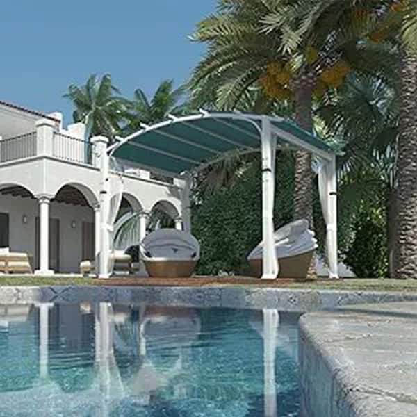 Unbranded 11 ft. x 11 ft. Blue Outdoor Pergola with Mesh, UPF 50+ Arched Top Outdoor Pergola with Textilene Top Canopy