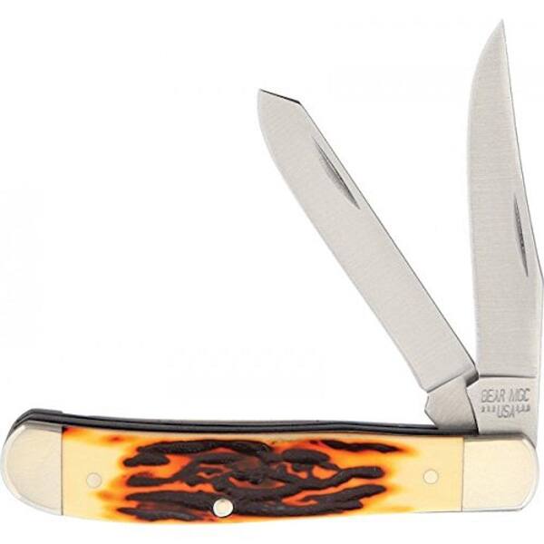 Bear and Son Cutlery 3-1/2 in. Stainless Steel Mini Trapper Knife with Stag Delrin Handle