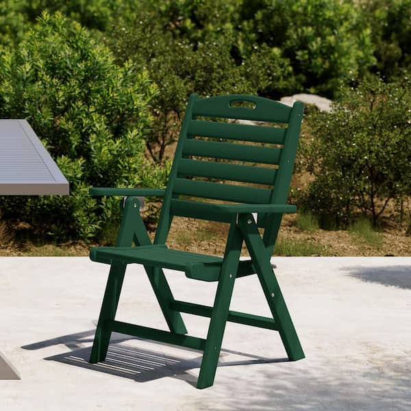 Laguna Outdoor Patio Folding Highback Dining Chair w/ Adjustable Recline in Dark Green