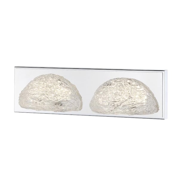 Modern Ice 16 in. 2-Light Chrome LED Vanity Light with Clear Artisan Glass Shades