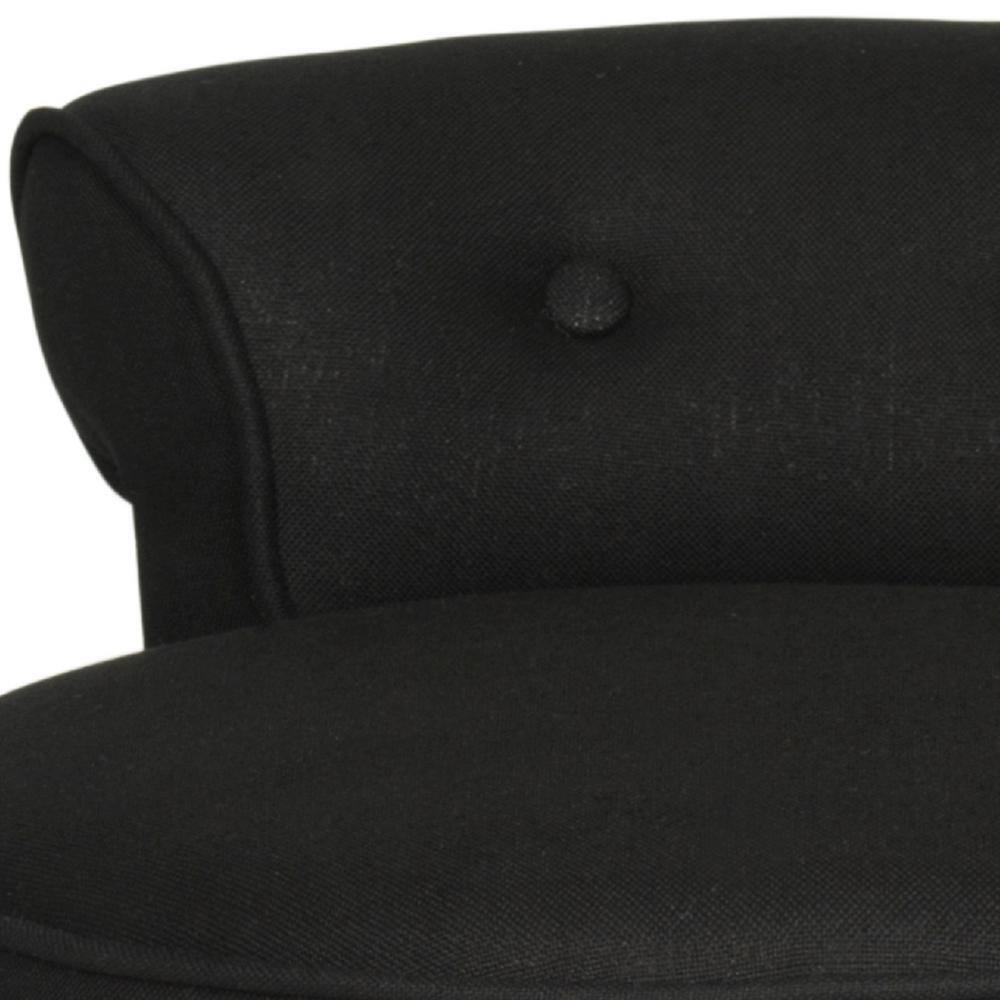 Petite Black Linen Birchwood Vanity Stool with Silver Nailhead Trim