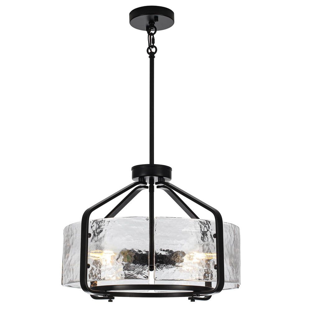 4-Light Black Drum Chandelier Modern Adjustable Pendant Light with Water Ripple Glass for Dining Room price history on PriceWatchPro
