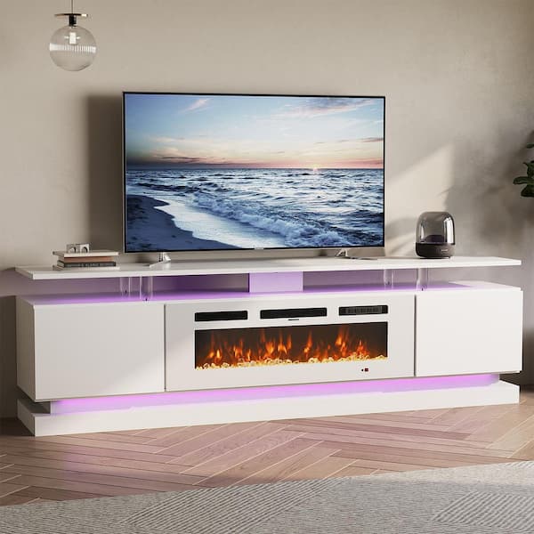 70 in. Freestanding Electric Fireplace TV Stand with Adjustable LED Entertainment Center in White