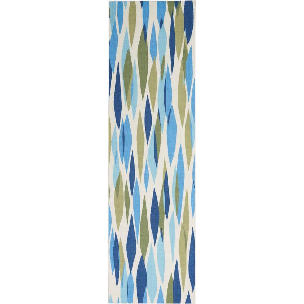 Waverly Sun N' Shade Seaglass 2 ft. x 8 ft. Abstract Contemporary