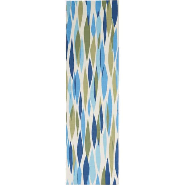 Sun N' Shade Seaglass 2 ft. x 8 ft. Abstract Contemporary Indoor/Outdoor Kitchen Runner Area Rug