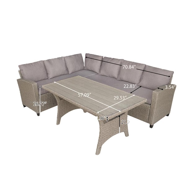 Willit 3-Piece Wicker Patio Conversation Sectional Seating Set with CushionGuard Brown Cushions