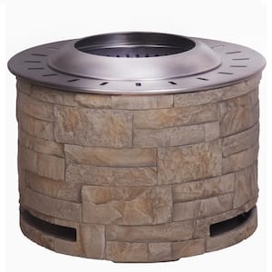 20.5 in. W x 15 in. H Round Outdoor Fireplace Smokeless Fire Pit Stainless Steel Top and TerraFab Base