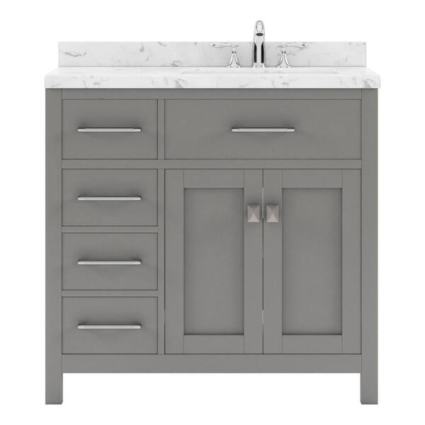 Virtu USA Caroline Parkway 36 in. W x 22 in. D x 35 in. H Single Sink Bath Vanity in Gray with Quartz Top