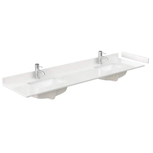 80 in. W x 22 in. D Quartz White Rectangular Double Sink Bathroom Vanity Top in White