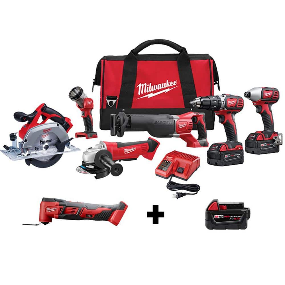 Milwaukee M18 18V Lithium-Ion Cordless Combo Tool Kit (6-Tool) with M18  Multi-Tool and 5.0 Ah Battery 2696-26-2626-20-48-11-1850 The Home Depot
