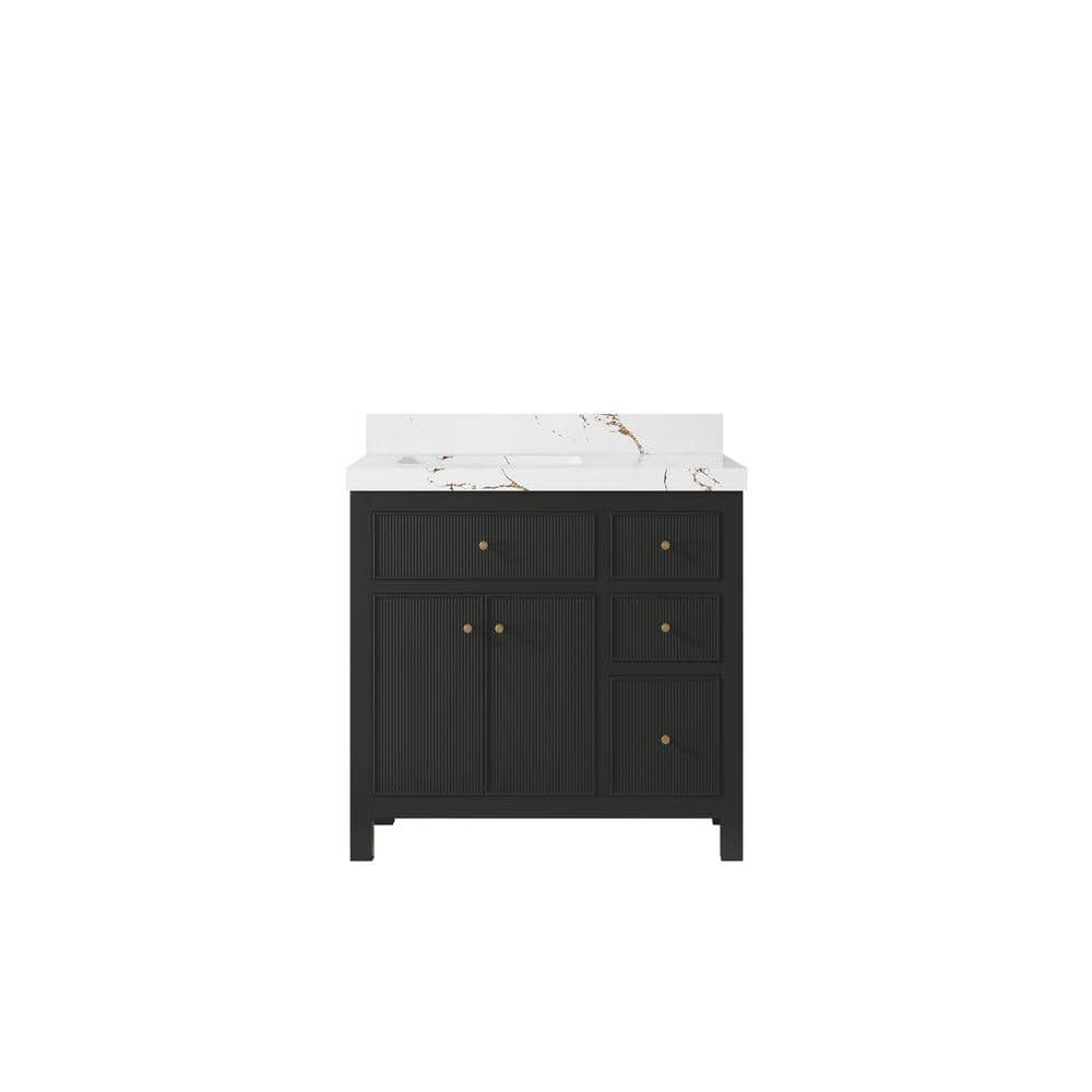 Sonoma 36 in. Left Sink Freestanding Black Top Bath Vanity with Viola Brown Quatrz Top Unassembled price history on PriceWatchPro