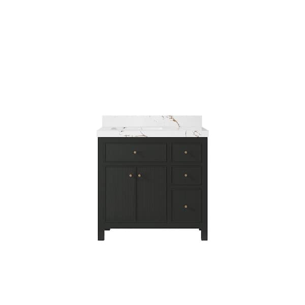 Willow Collections Sonoma 36 in. Left Sink Freestanding Black Top Bath Vanity with Viola Brown Quatrz Top Unassembled